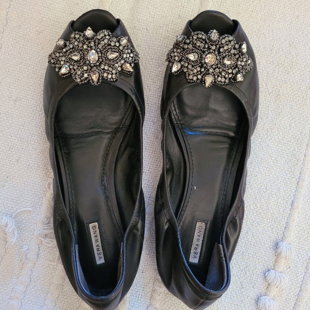 VERA WANG LAVENDER LABEL Embellished Peep Toe Ballet Flats - Size 9-1/2